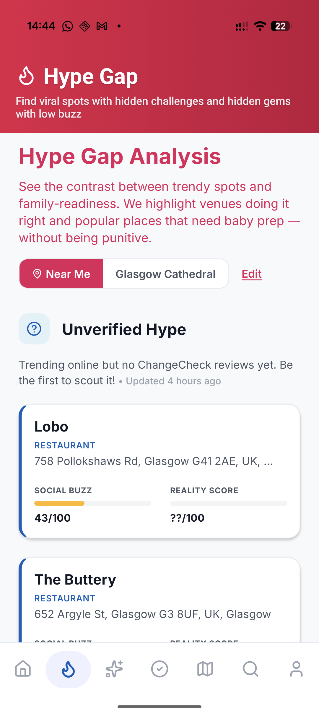 Hype Gap analysis showing Popular But Tricky venues