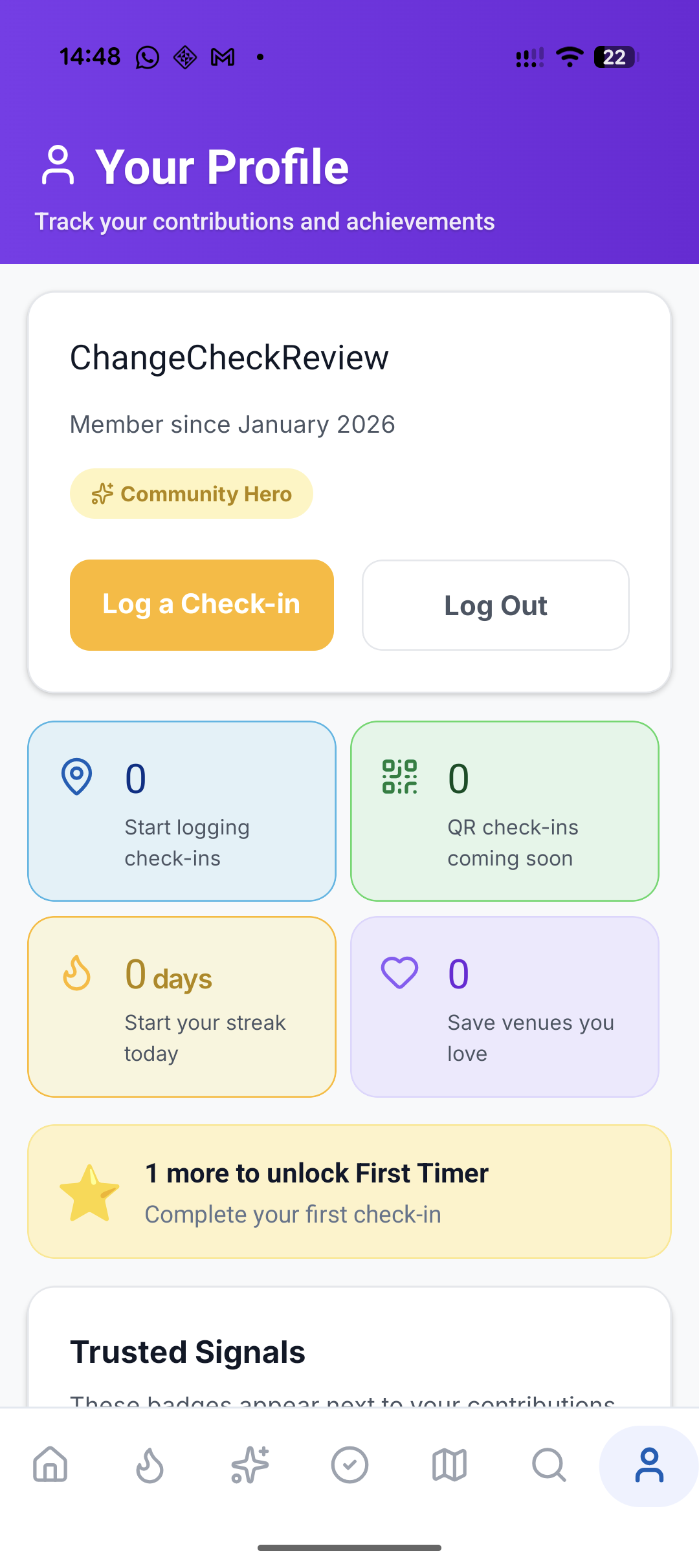 Profile with badges and achievements